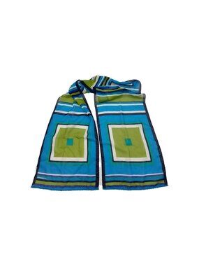 Liz Claiborne Scarf Blue Green Oblong Square Pattern 9"x52"
